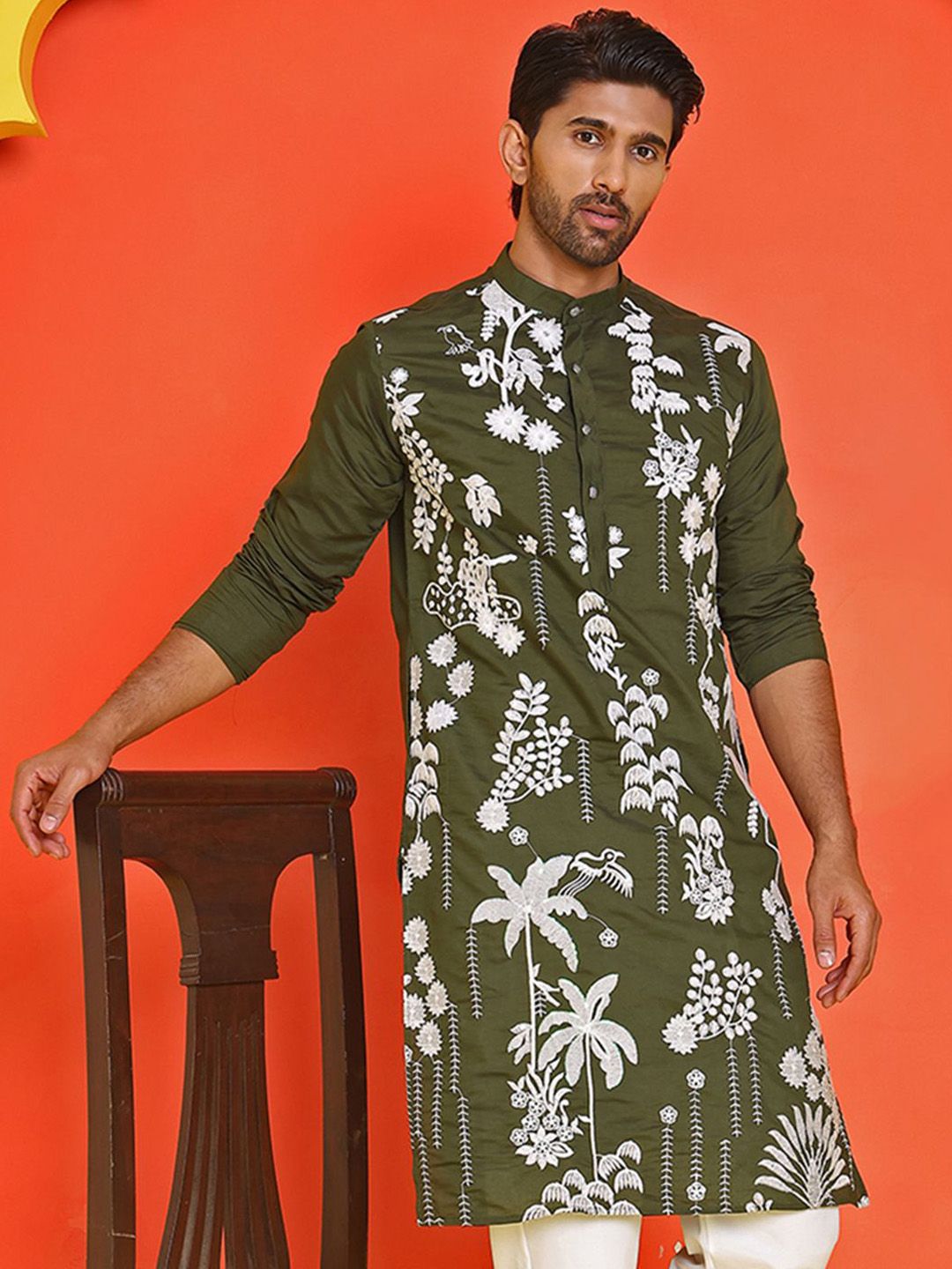 Jompers Men Floral Embroidered Chikankari Floral Kurta-picture-26