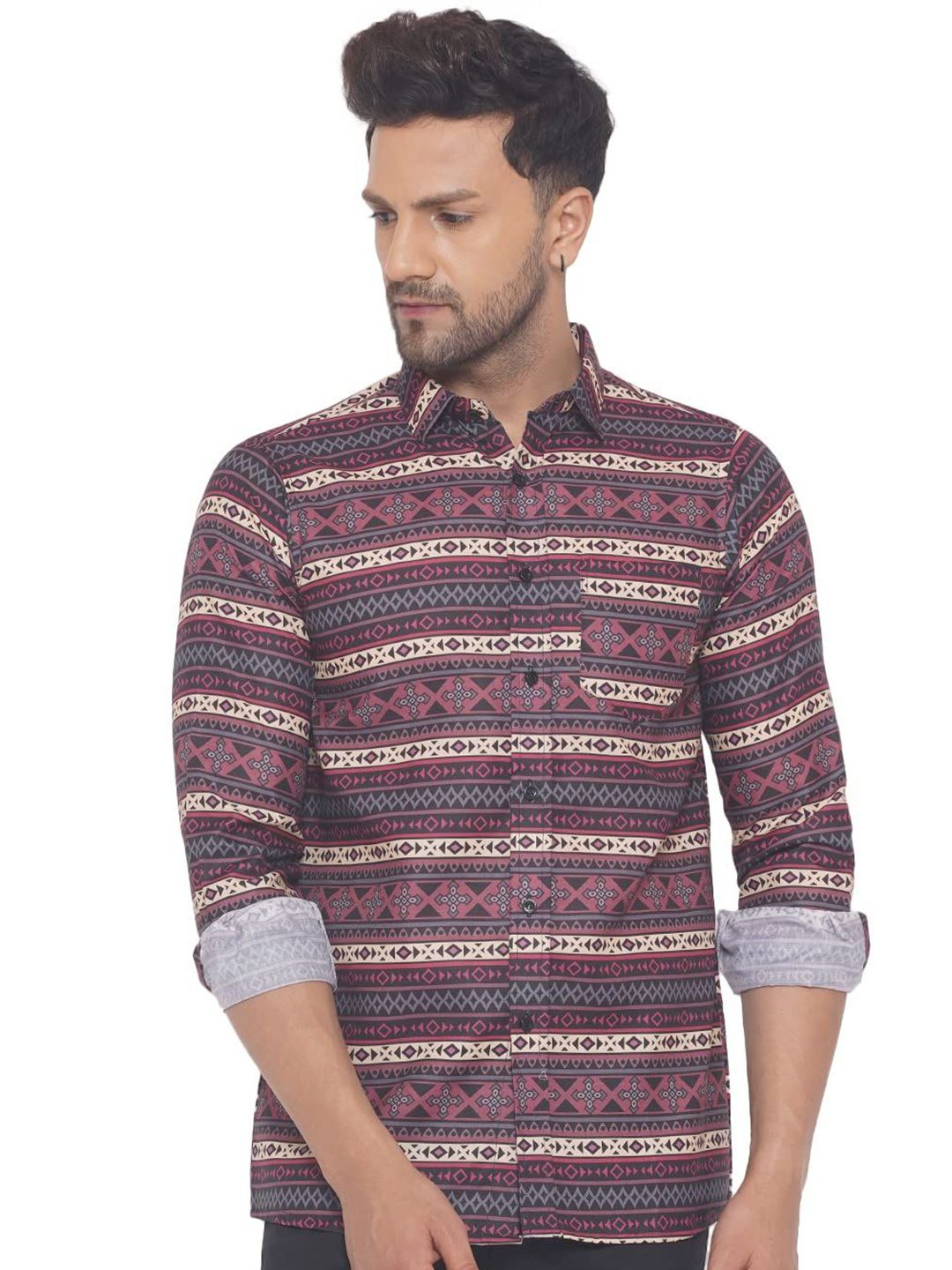 VEERA PARIDHAAN Men Horizontal Stripes Opaque Printed Casual Shirt-picture-28