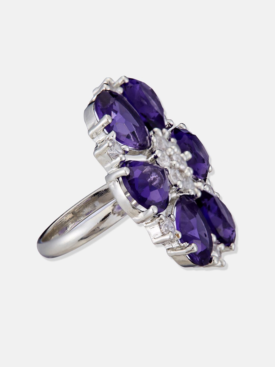 ATIBELLE Silver Plated CZ Stone Studded Finger Ring