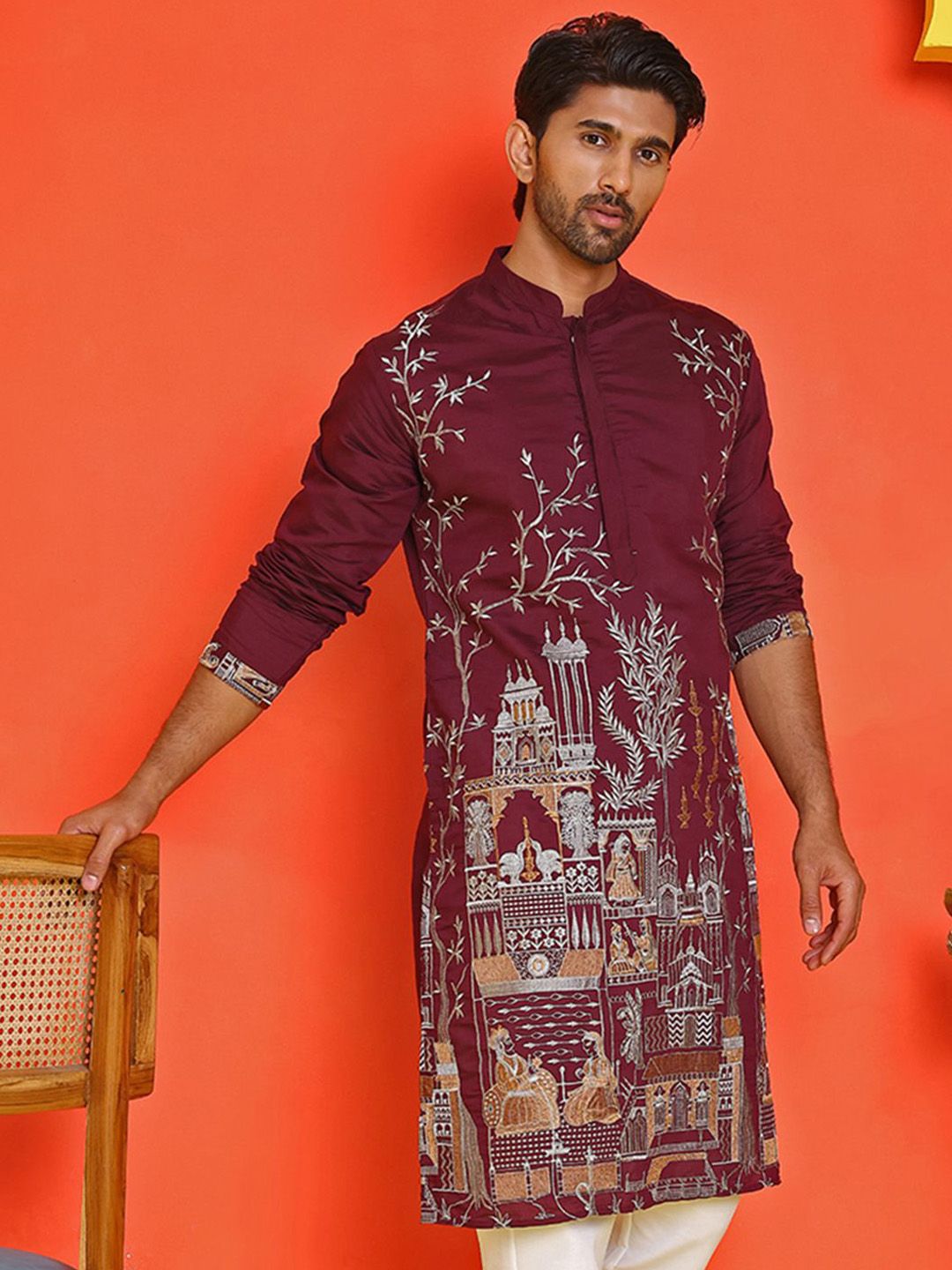 Jompers Men Floral Embroidered Thread Work Floral Kurta-picture-18