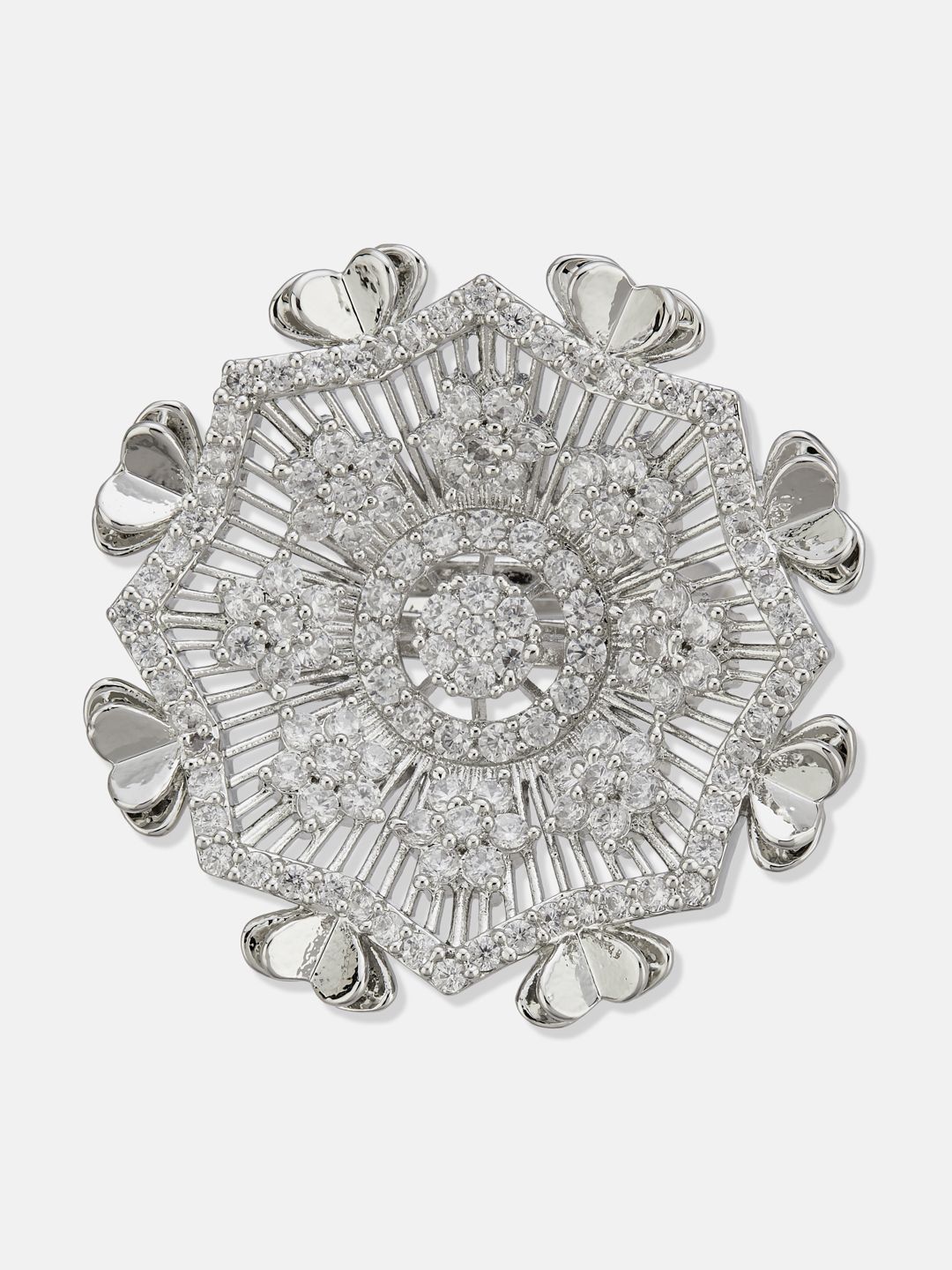 ATIBELLE Silver Plated CZ Stone Studded Finger Ring