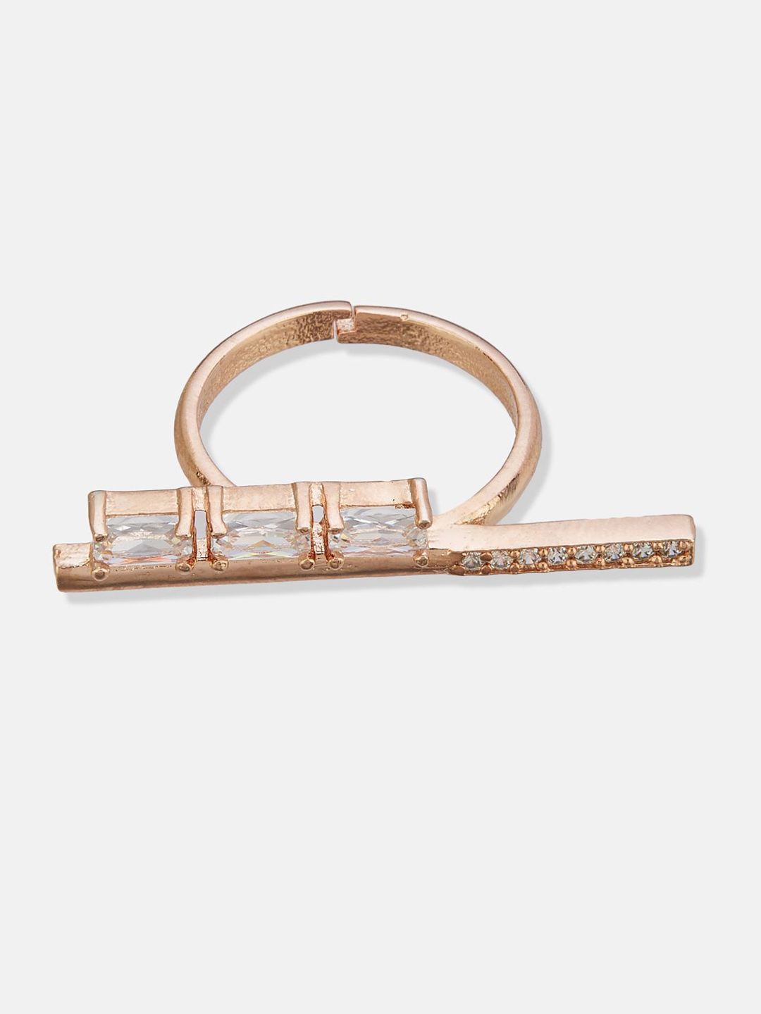 ATIBELLE Rose Gold Plated Stone Studded Finger Ring