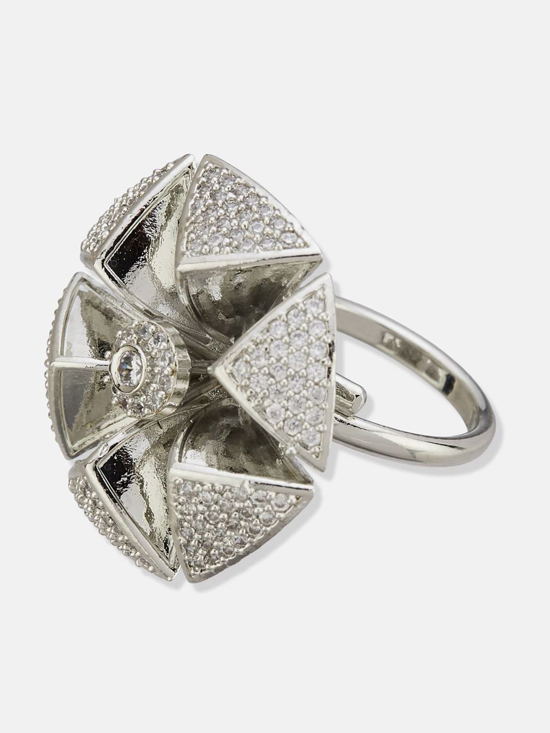 ATIBELLE Silver Plated CZ Stone Studded Finger Ring