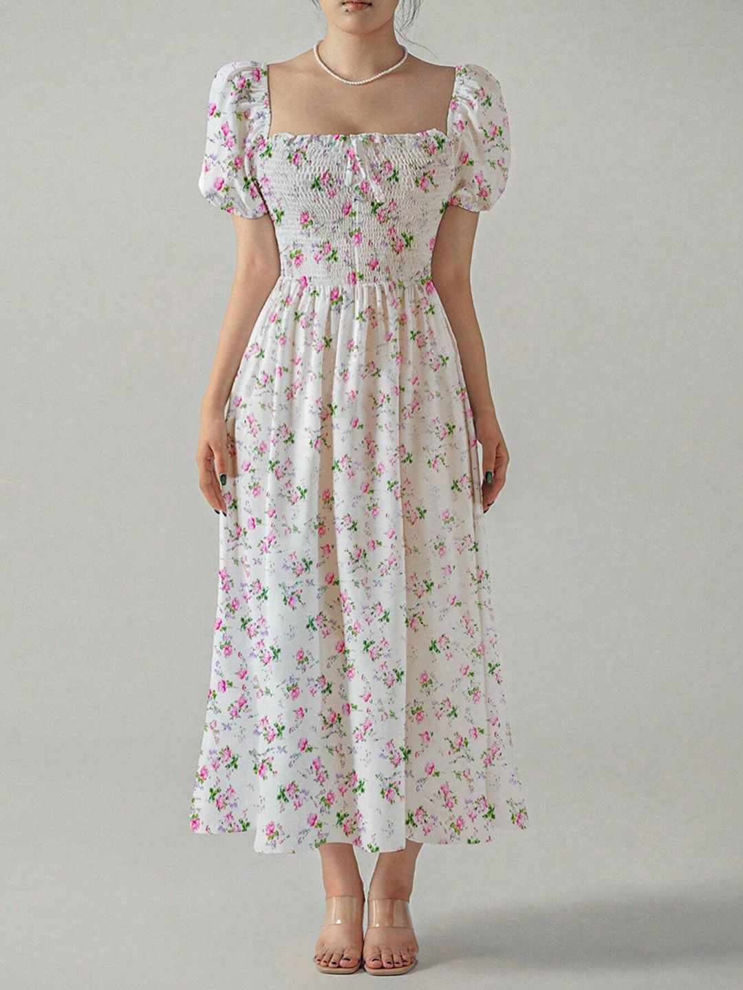 JC Mode Floral Print Puff Sleeve Fit & Flare Midi Dress-picture-19