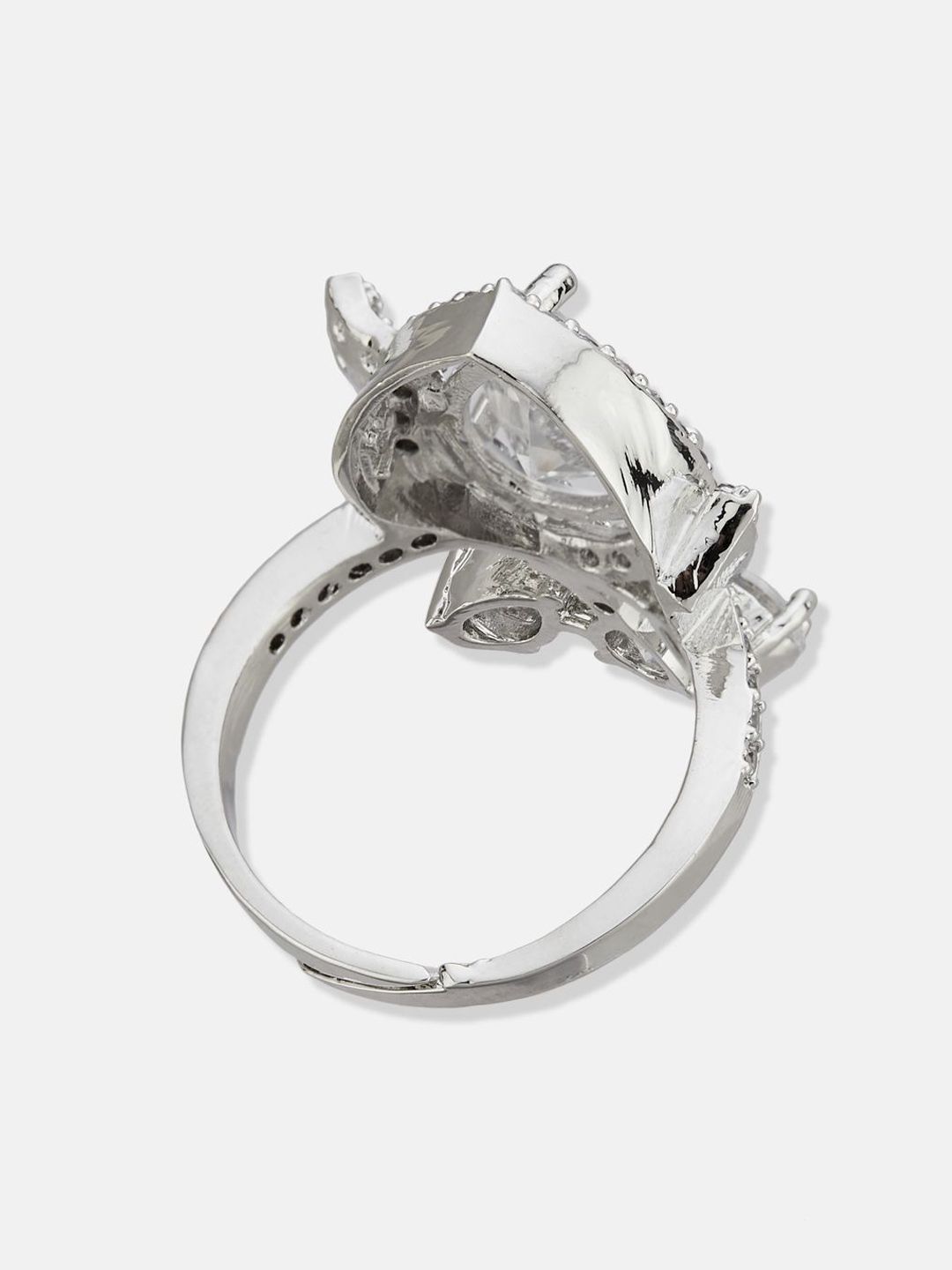 ATIBELLE Silver Plated CZ Stone Studded Finger Ring