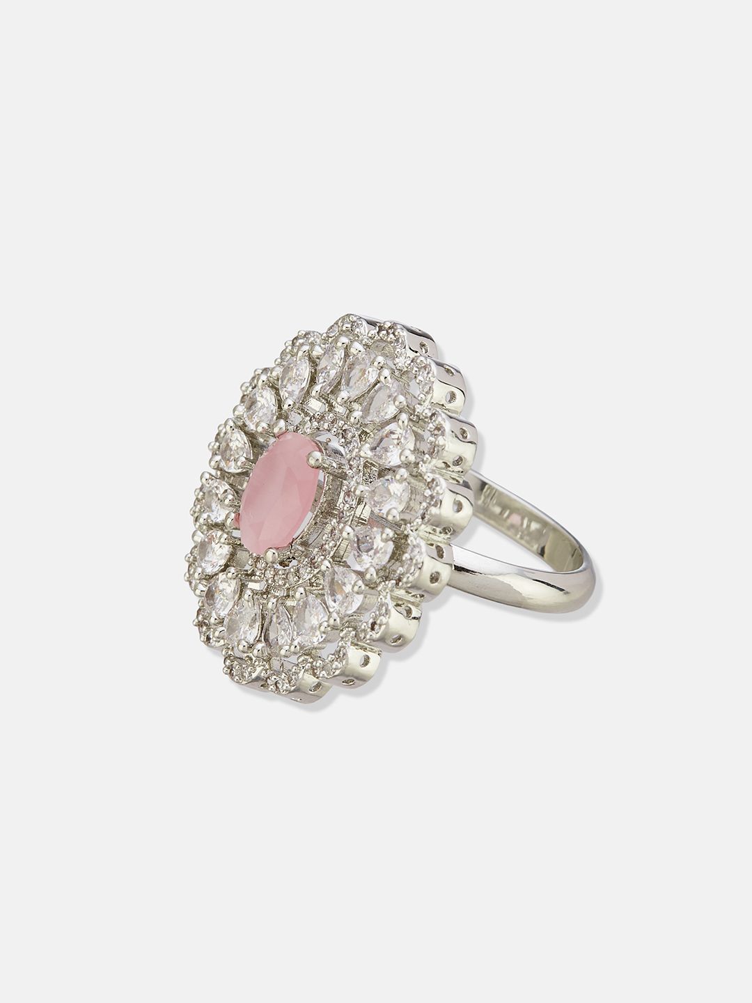 ATIBELLE Silver Plated CZ Stone Studded Finger Ring