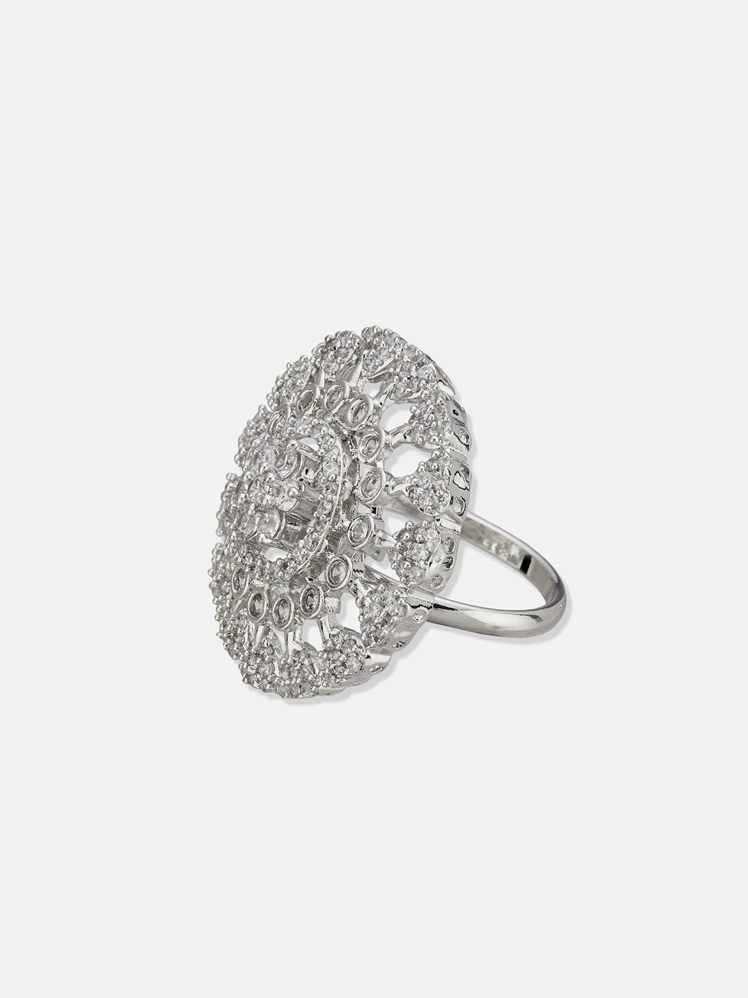 ATIBELLE Silver Plated CZ Stone Studded Finger Ring