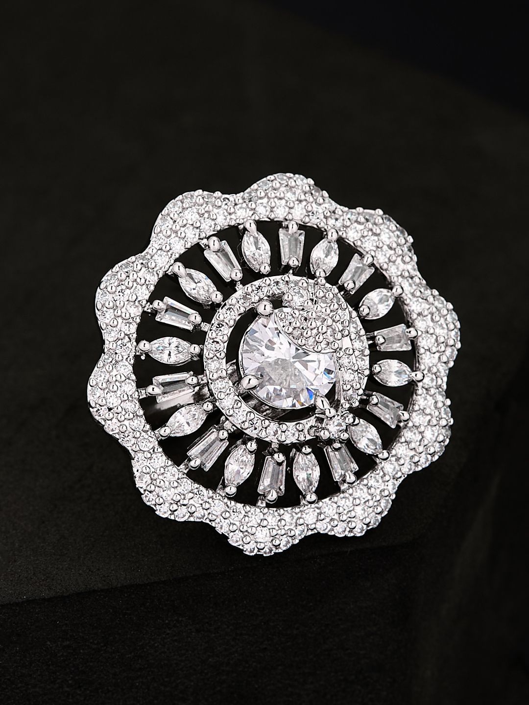 ATIBELLE Silver Plated CZ Stone Studded Finger Ring