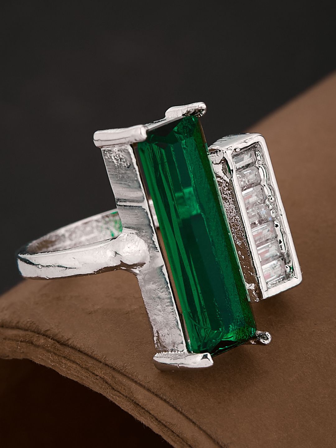 ATIBELLE Silver Plated CZ Stone Studded Finger Ring