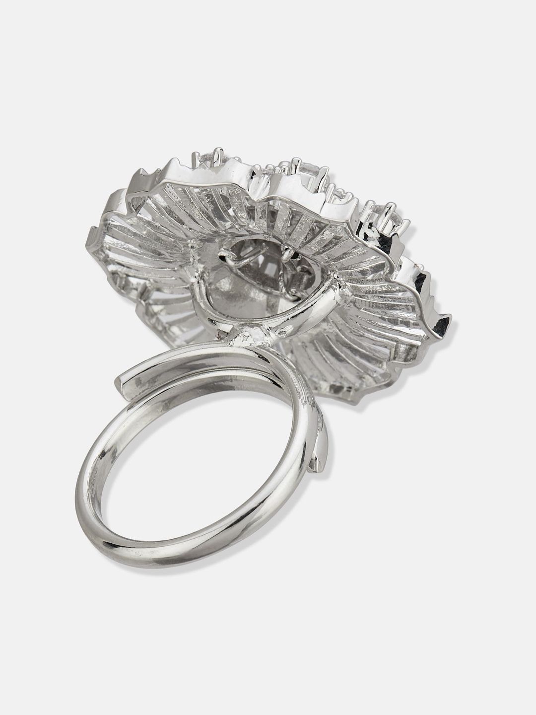 ATIBELLE Silver Plated CZ Stone Studded Finger Ring