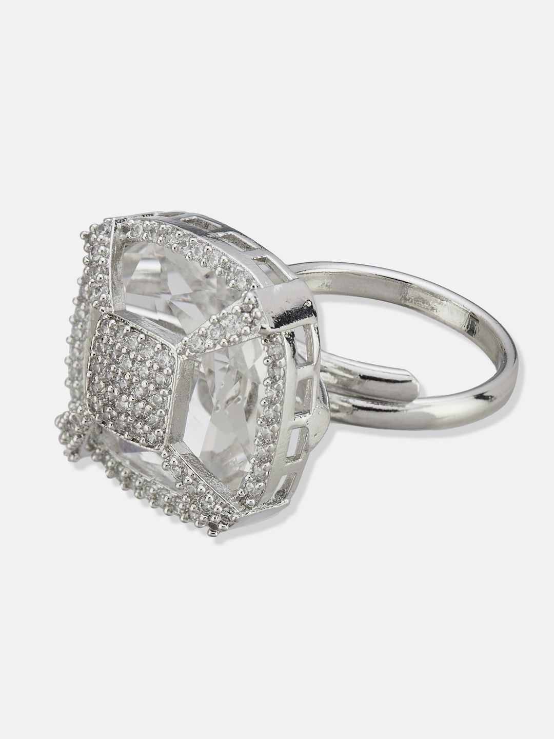 ATIBELLE Silver Plated CZ Stone Studded Finger Ring