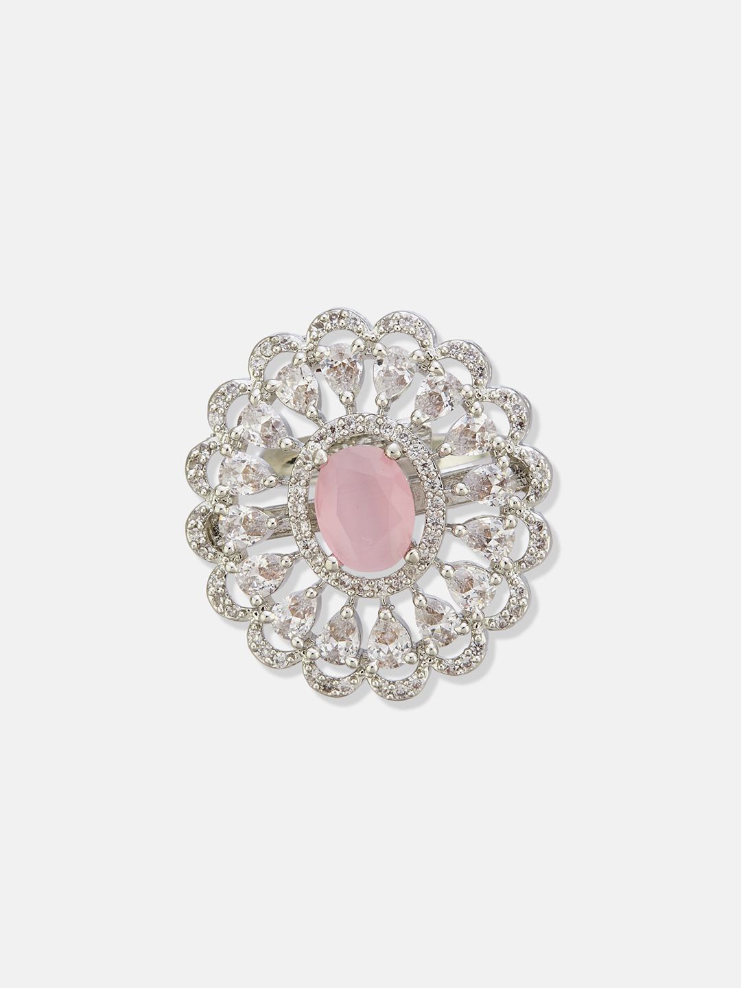 ATIBELLE Silver Plated CZ Stone Studded Finger Ring
