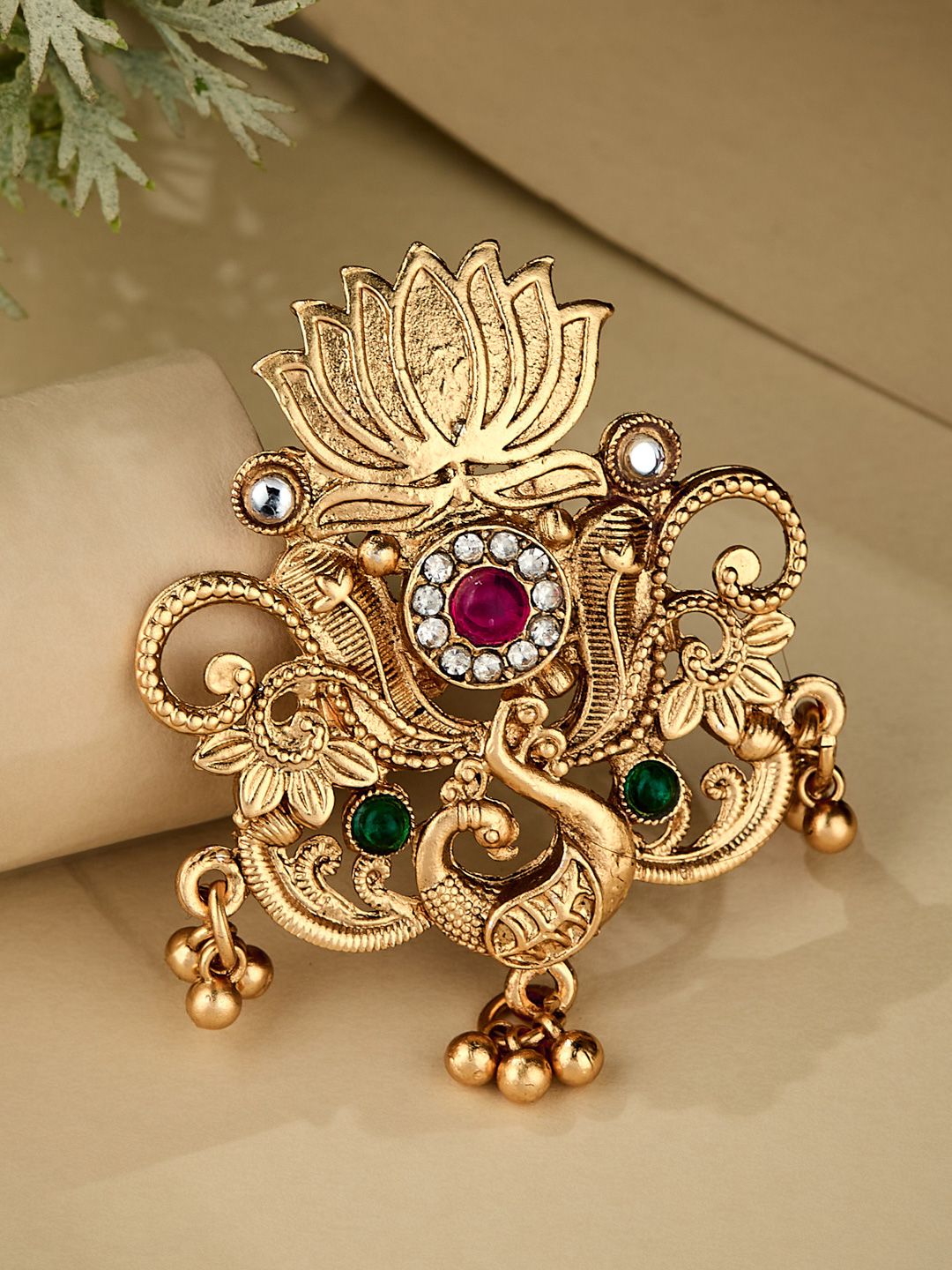 ATIBELLE Gold Plated Kundan Stone Studded Finger Ring