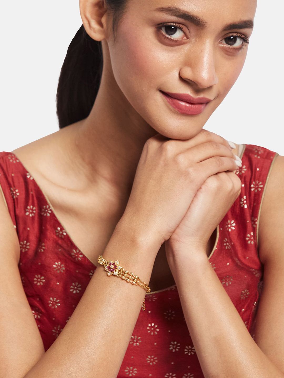 ATIBELLE Women Brass Cubic Zirconia Gold-Plated Link Bracelet