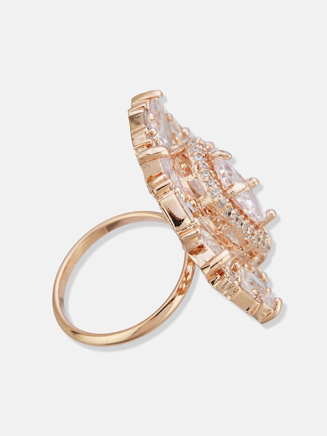 ATIBELLE Rose Gold Plated CZ Stone Studded Finger Ring
