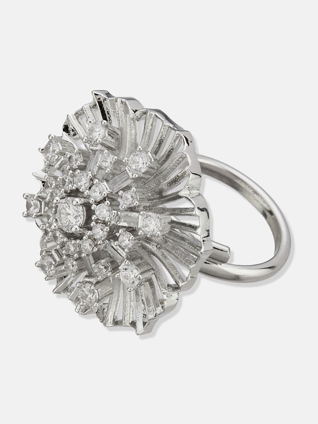 ATIBELLE Silver Plated CZ Stone Studded Finger Ring