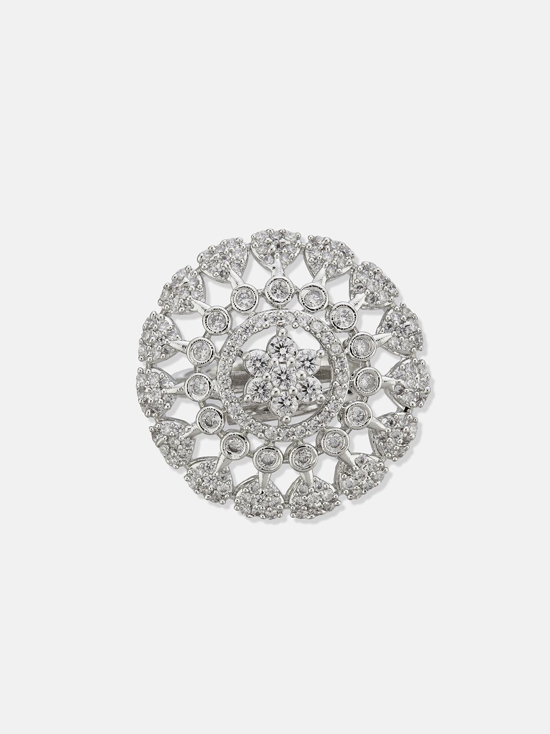 ATIBELLE Silver Plated CZ Stone Studded Finger Ring