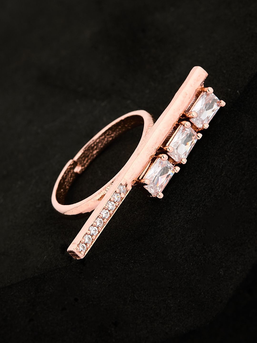 ATIBELLE Rose Gold Plated Stone Studded Finger Ring