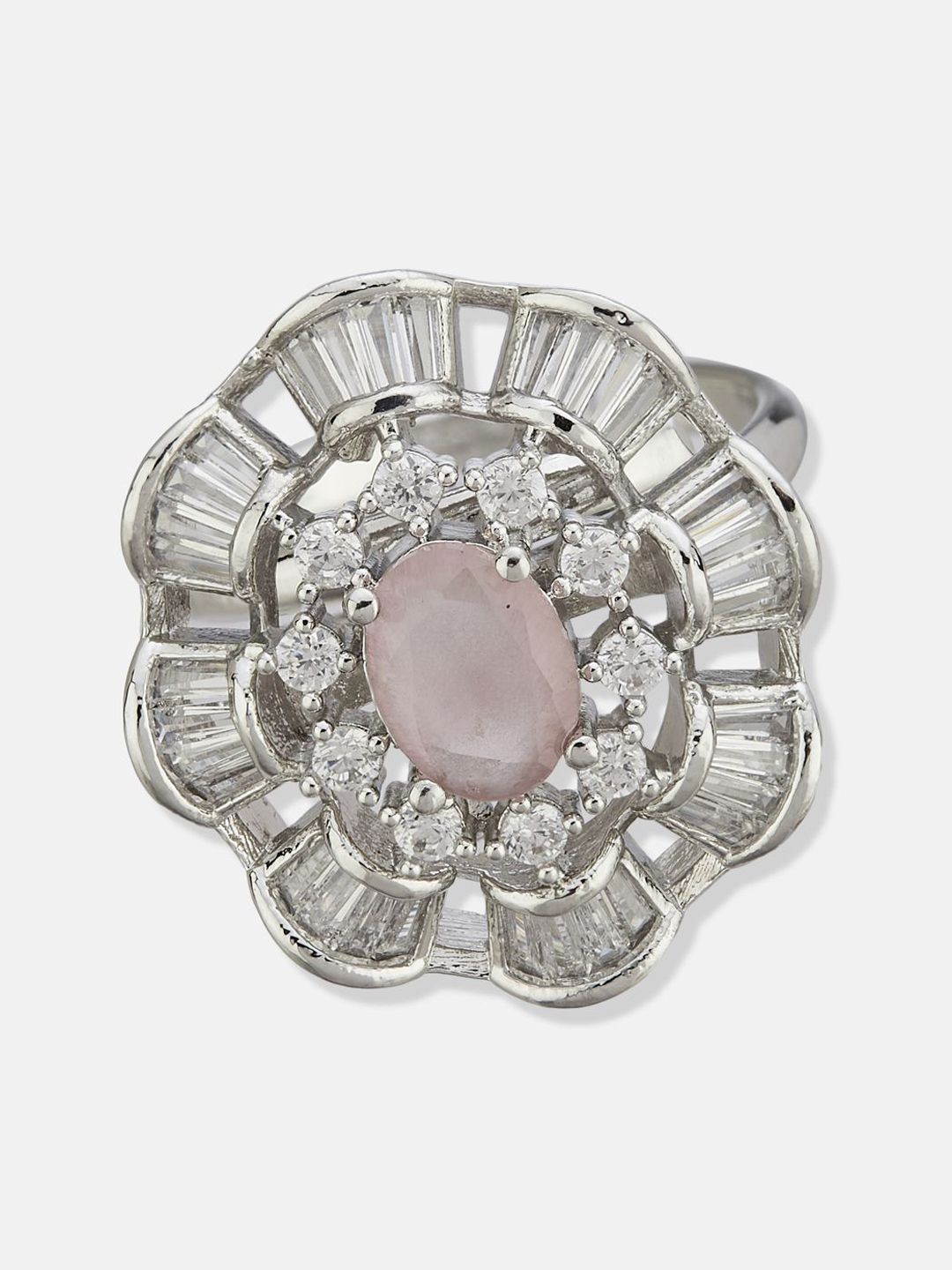 ATIBELLE Silver Plated CZ Stone Studded Finger Ring