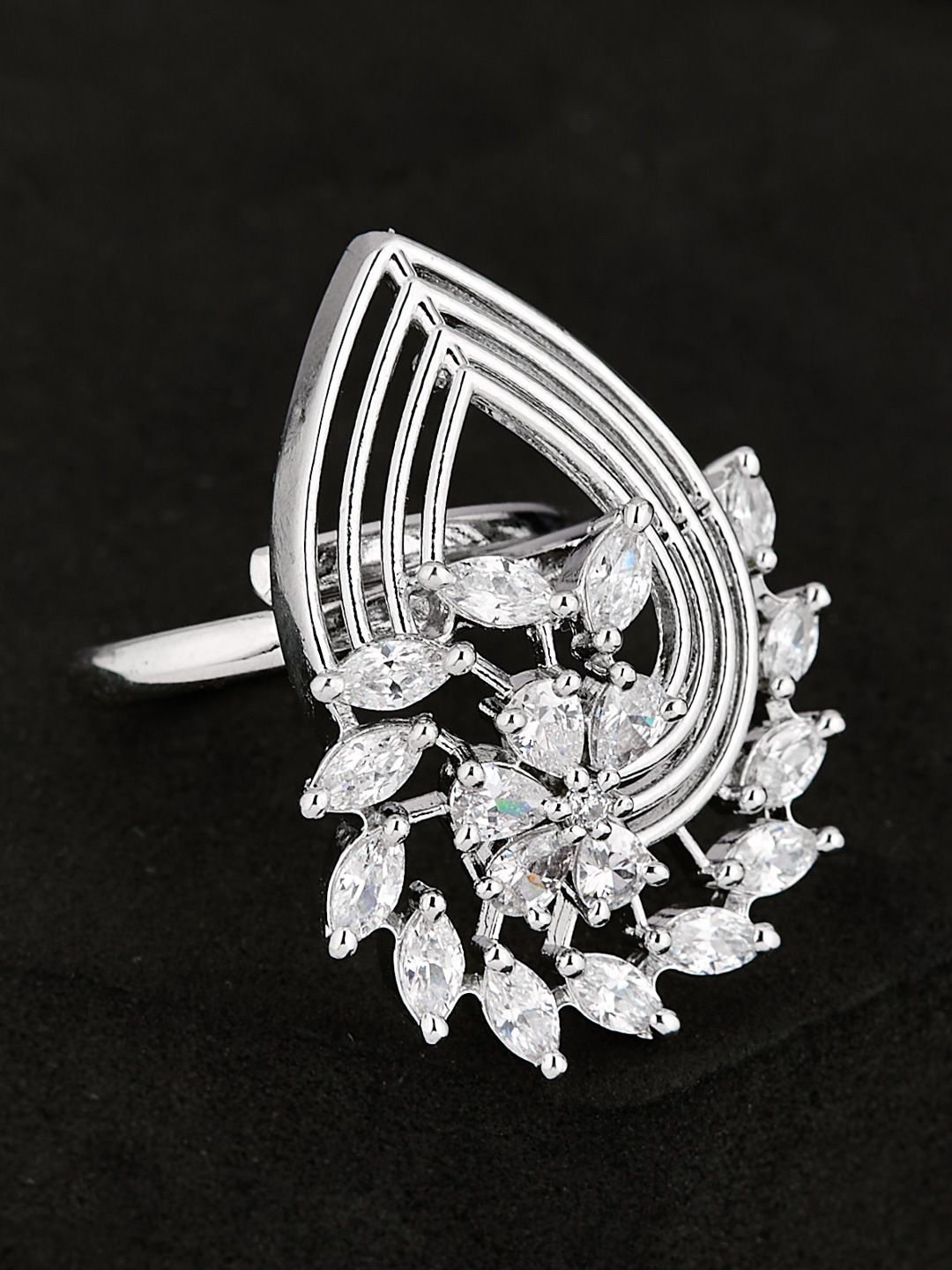 ATIBELLE Silver Plated CZ Stone Studded Finger Ring