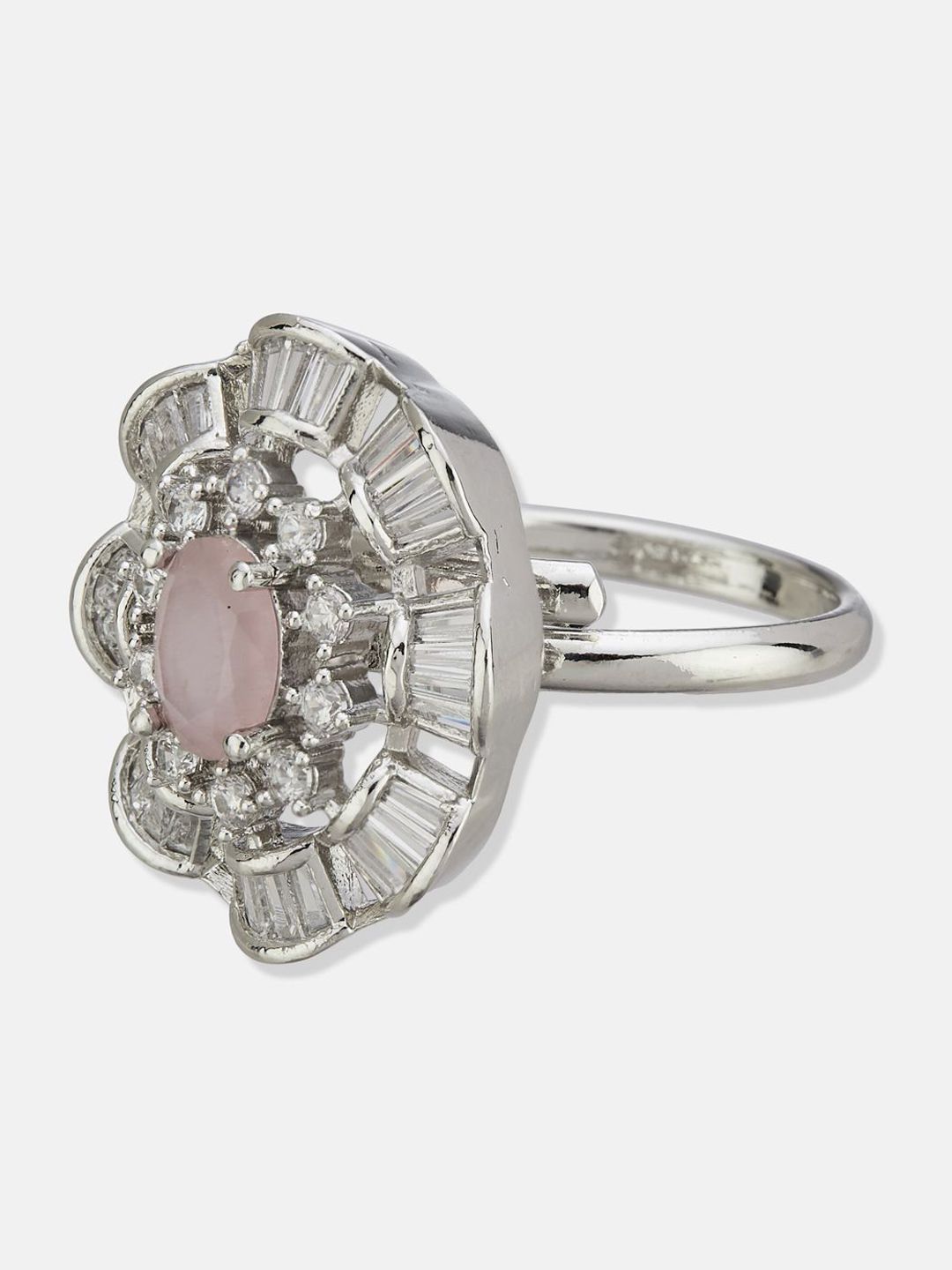 ATIBELLE Silver Plated CZ Stone Studded Finger Ring