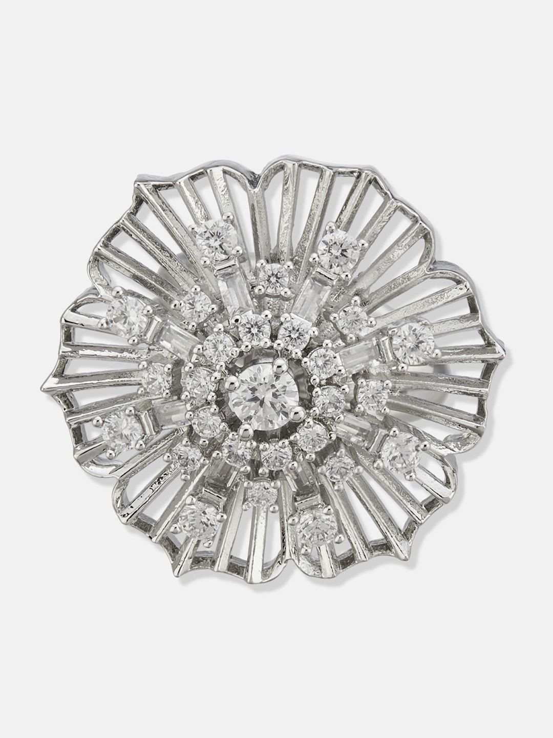 ATIBELLE Silver Plated CZ Stone Studded Finger Ring