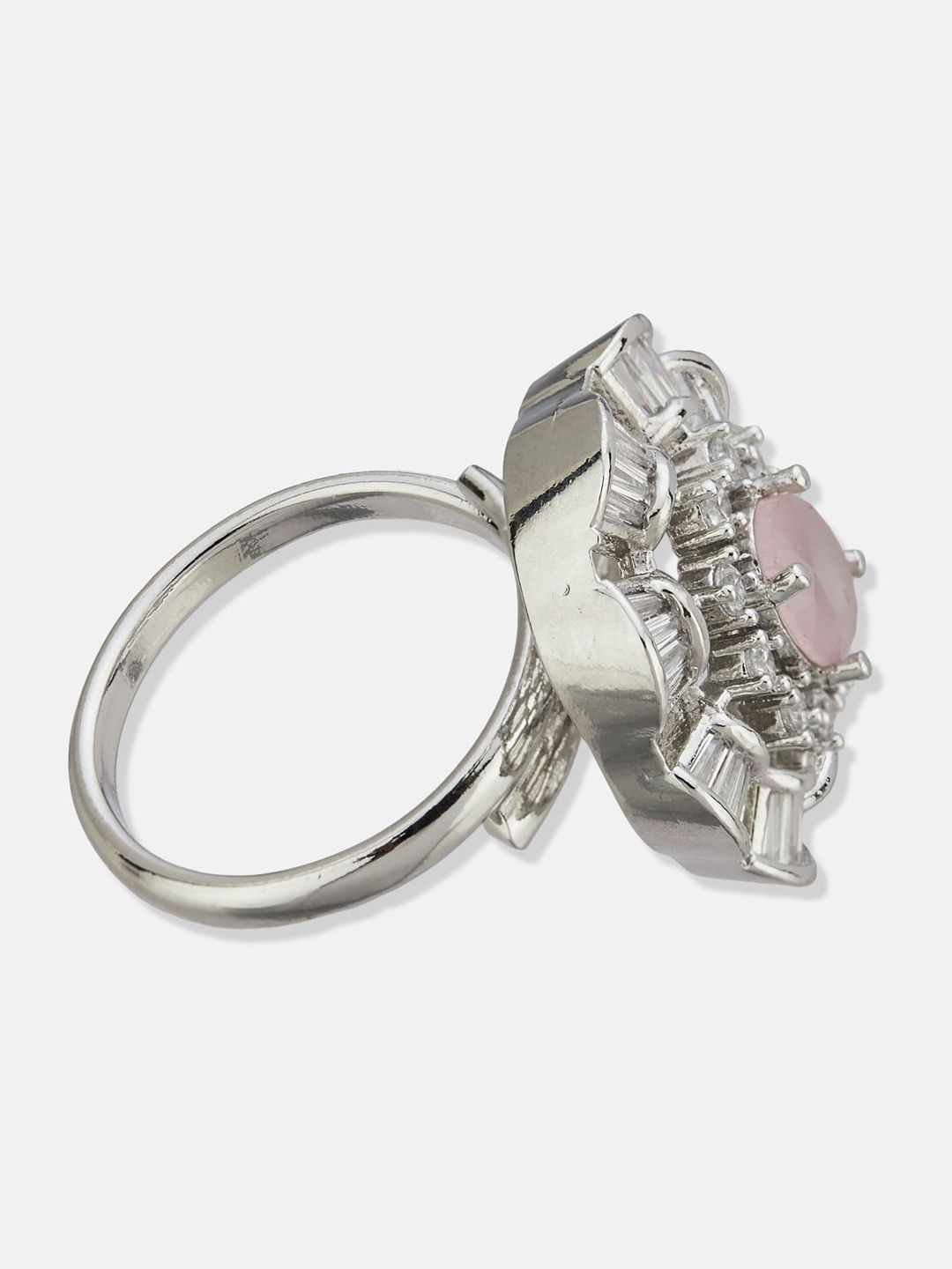 ATIBELLE Silver Plated CZ Stone Studded Finger Ring