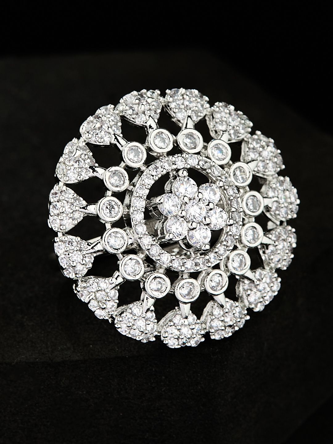 ATIBELLE Silver Plated CZ Stone Studded Finger Ring