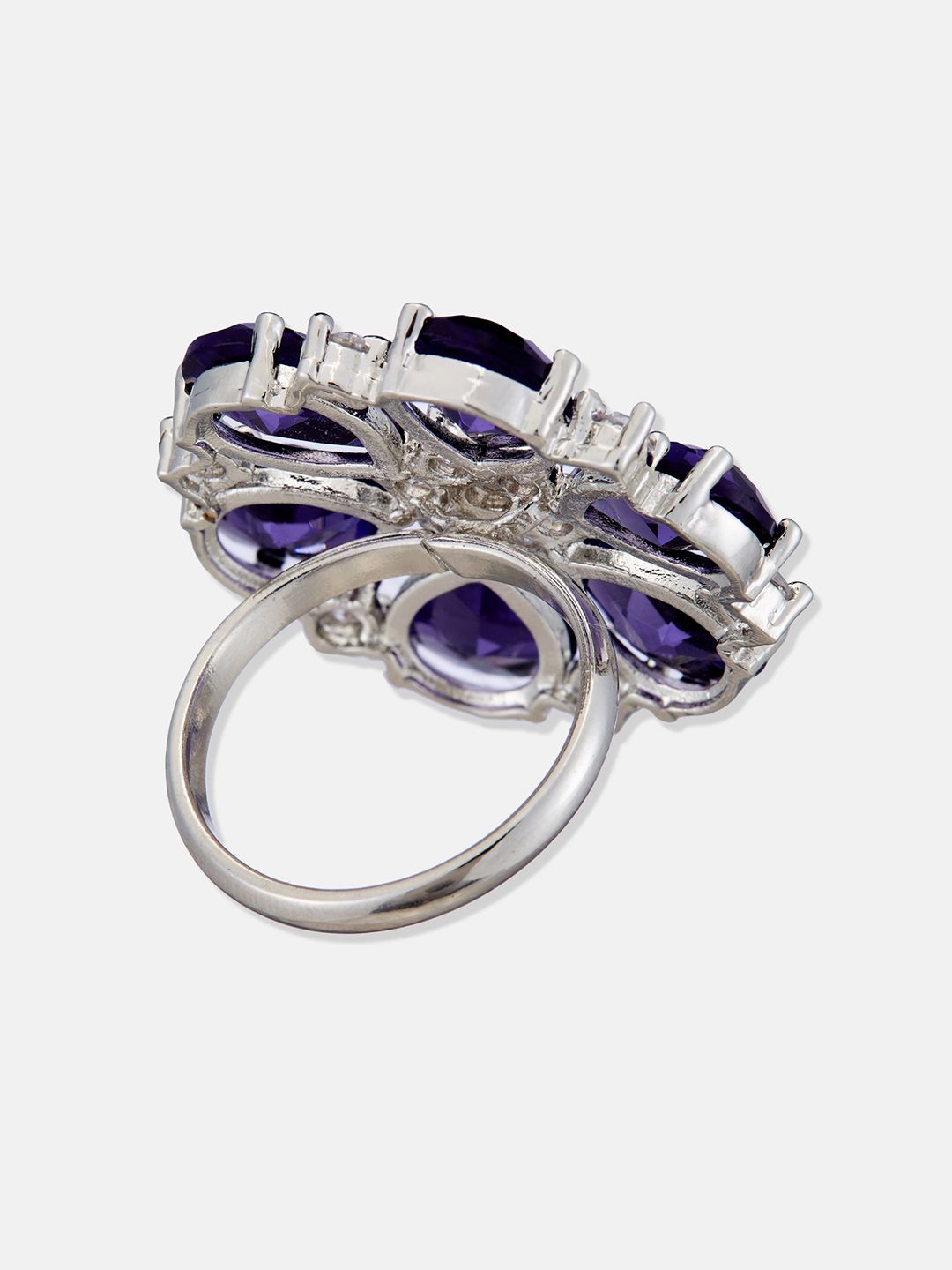 ATIBELLE Silver Plated CZ Stone Studded Finger Ring