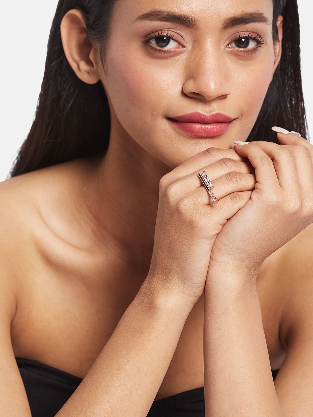 ATIBELLE Rose Gold Plated Stone Studded Finger Ring