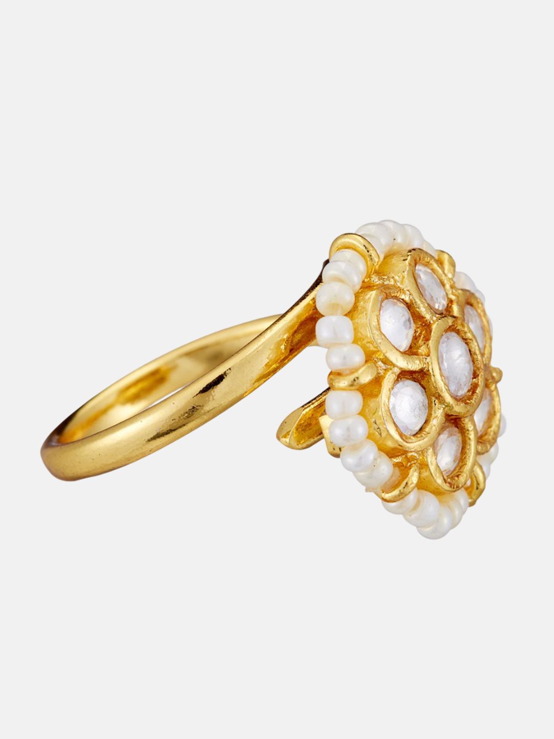 ATIBELLE Gold Plated Kundan Stone Studded & Beaded Finger Ring