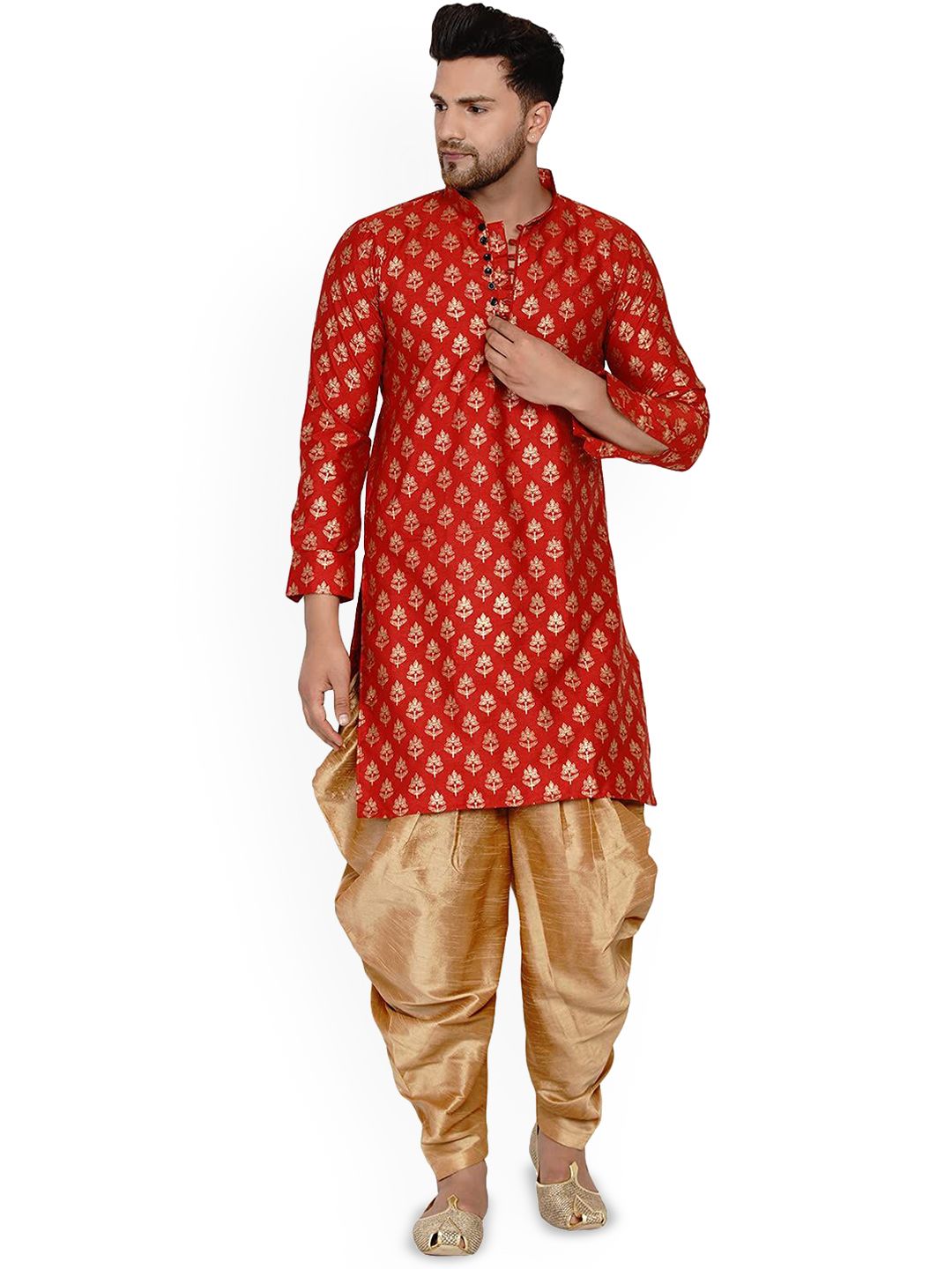 VEERA PARIDHAAN Men Floral Regular Kurta with Dhoti Pants-picture-24