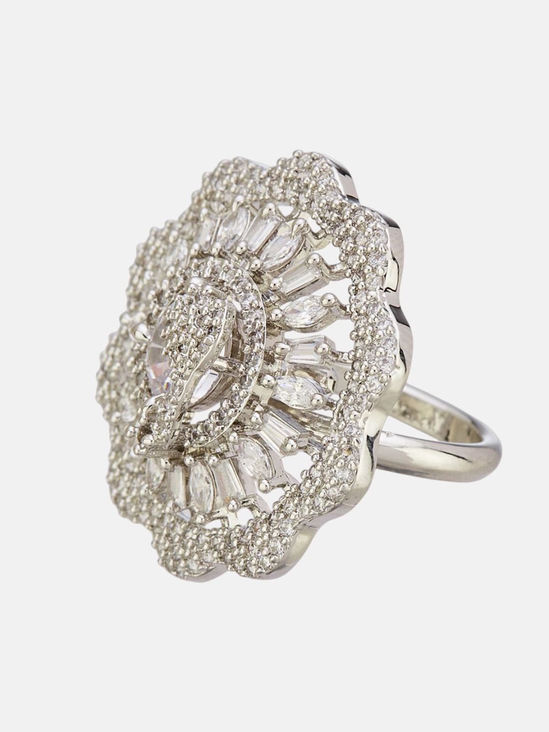 ATIBELLE Silver Plated CZ Stone Studded Finger Ring