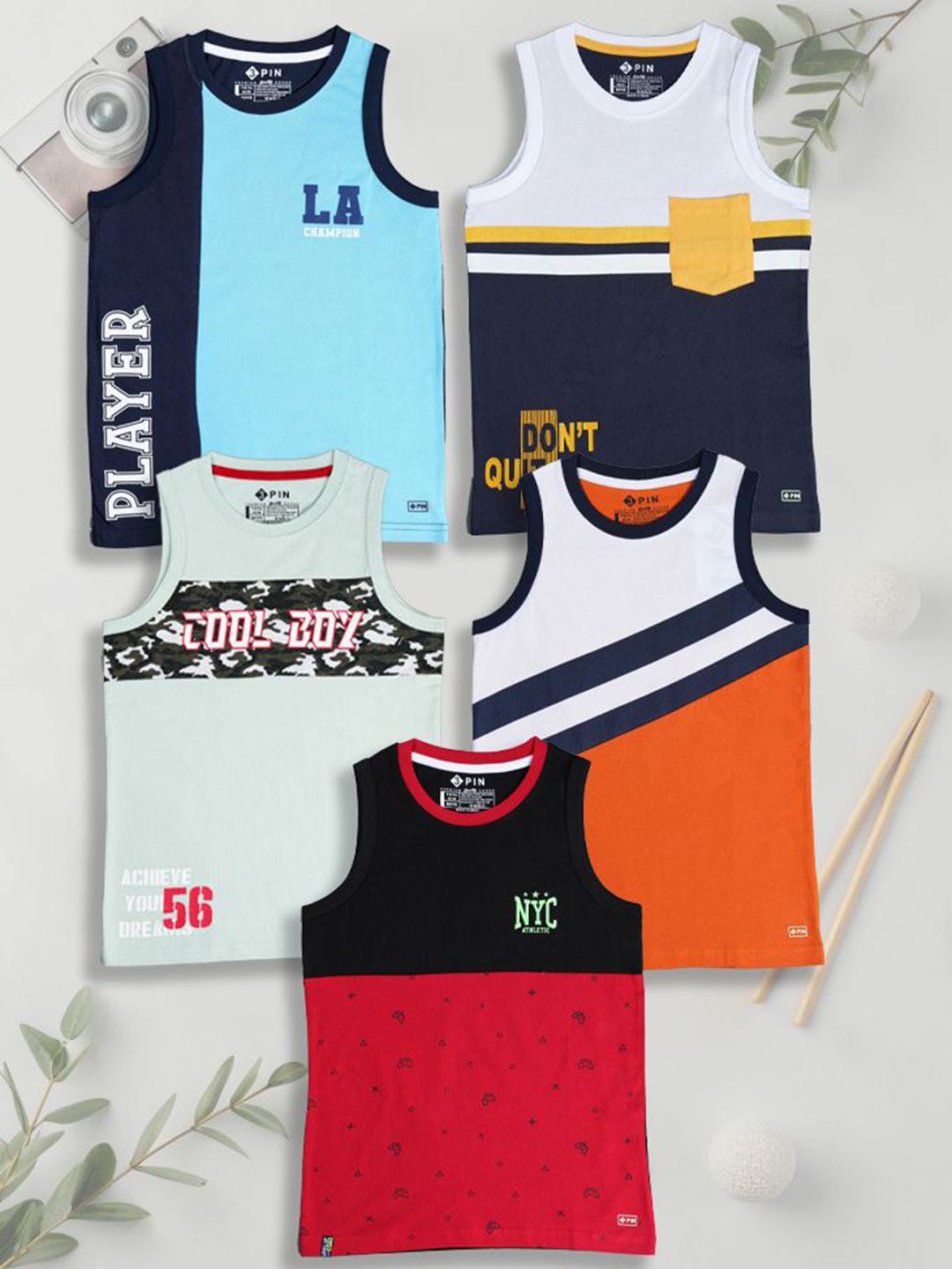 3PIN Pack Of 5 Printed Pure Cotton Boys Basic VestsHECTOR-picture-44