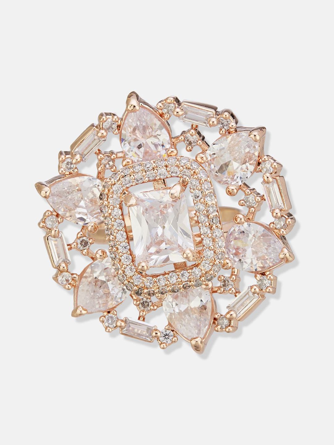 ATIBELLE Rose Gold Plated CZ Stone Studded Finger Ring