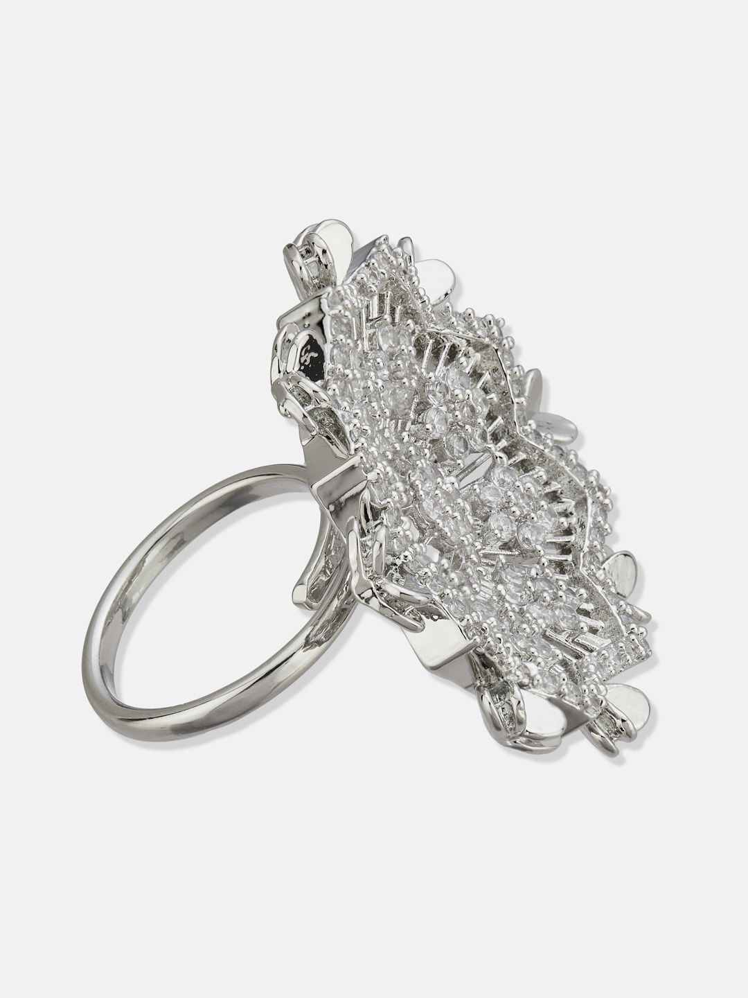 ATIBELLE Silver Plated CZ Stone Studded Finger Ring