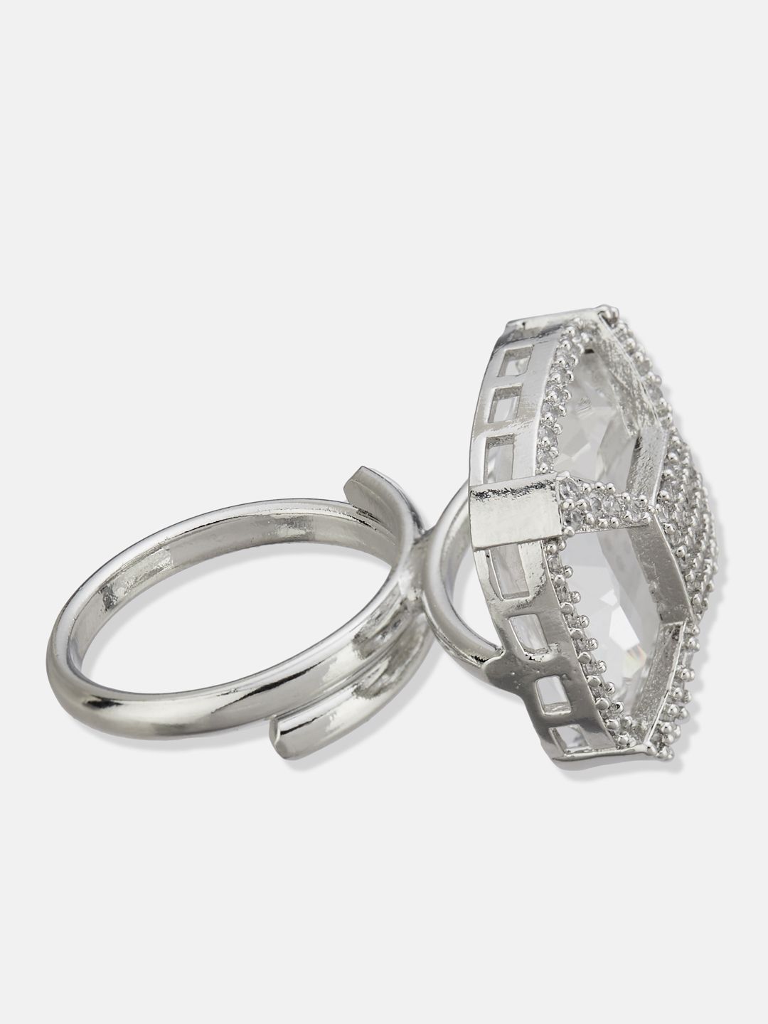 ATIBELLE Silver Plated CZ Stone Studded Finger Ring