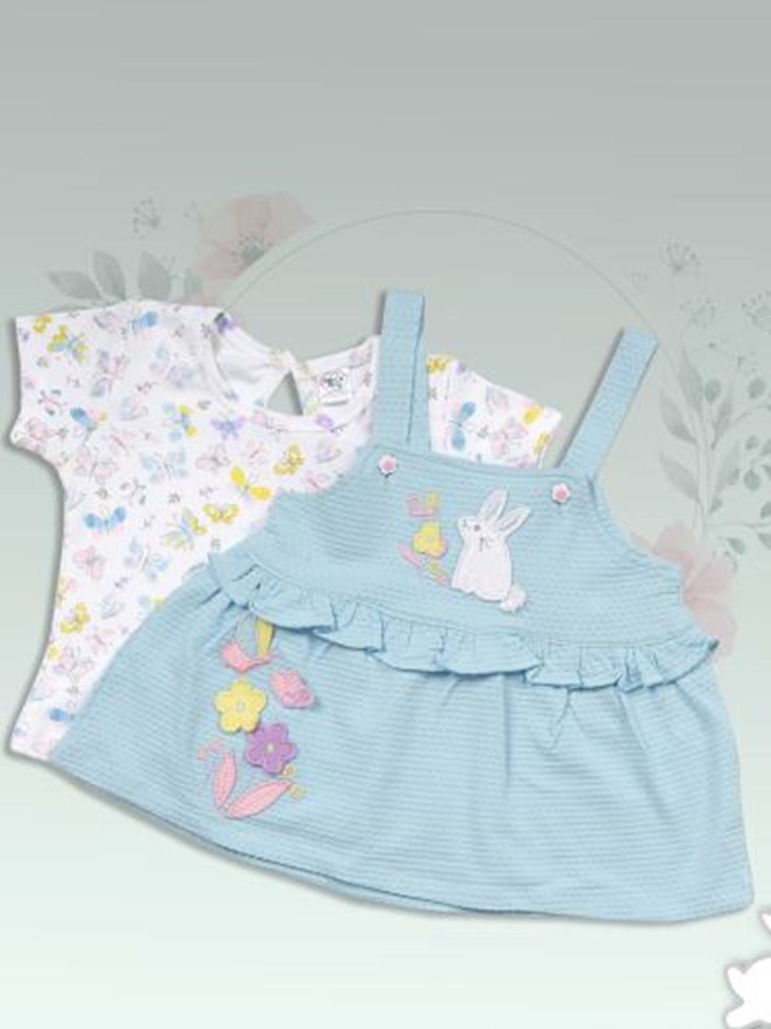 Babys Day Infant Girls Printed Cotton Dungaree With Top & Brief-picture-22