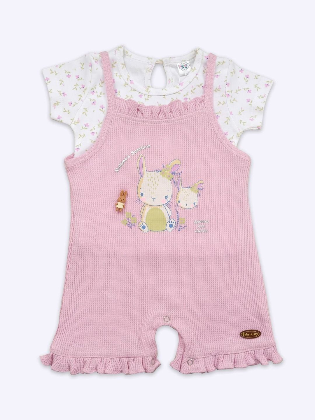 Babys Day Infant Girls Printed Cotton Dungaree With Top & Brief-picture-23