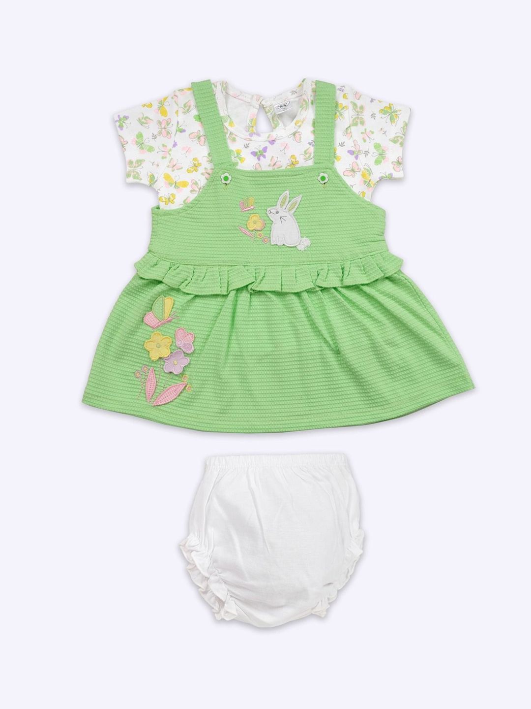 Babys Day Infant Girls Printed Cotton Dungaree With Top & Brief-picture-25