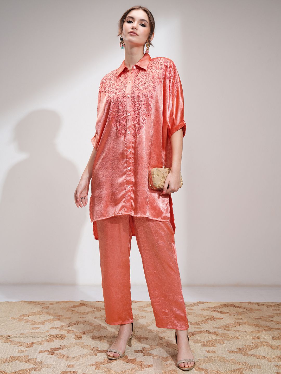 Vishudh Coral Embroidered Shirt With Trouser-picture-10