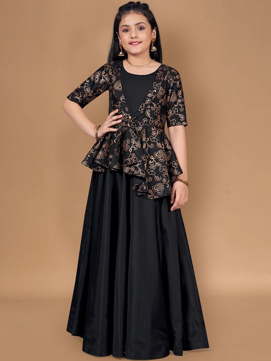 Sangria Girls Fit & Flare Maxi Ethnic Dresses With Shrug-picture-56