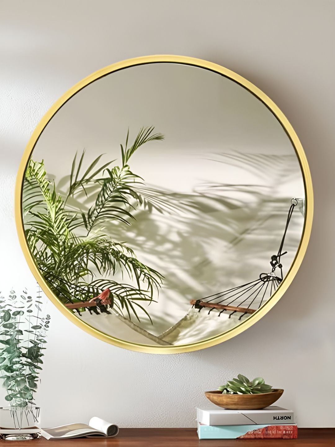Art Street Gold-Tone Round Metal Wall Mirror-picture-51