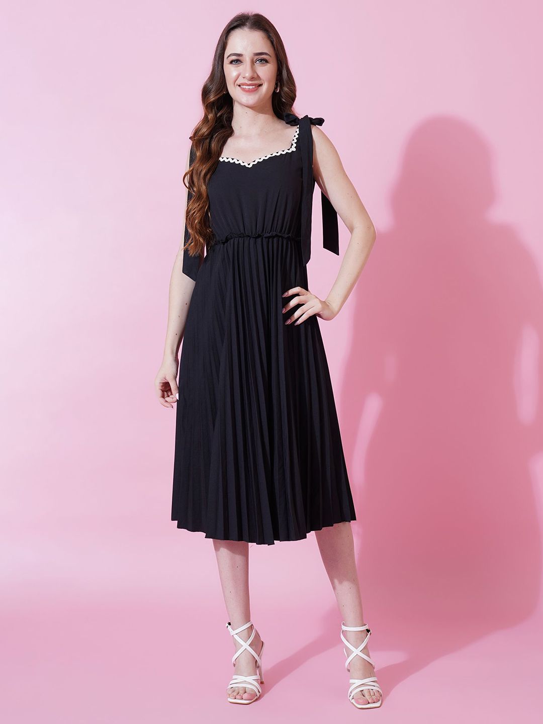 YANAMORA Women Sweetheart Neck Fit and Flare Midi Dress