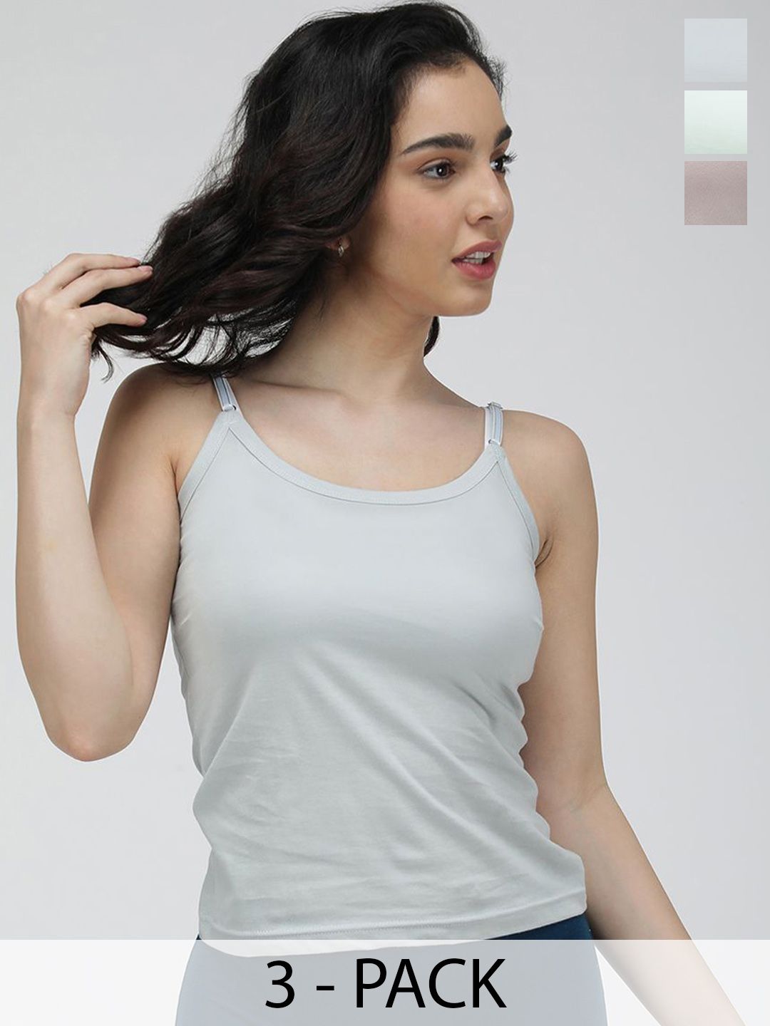 AMUL COMFY Women Pack Of 3 Pure Cotton Sleeveless Short Adjustable Camisoles-image-7