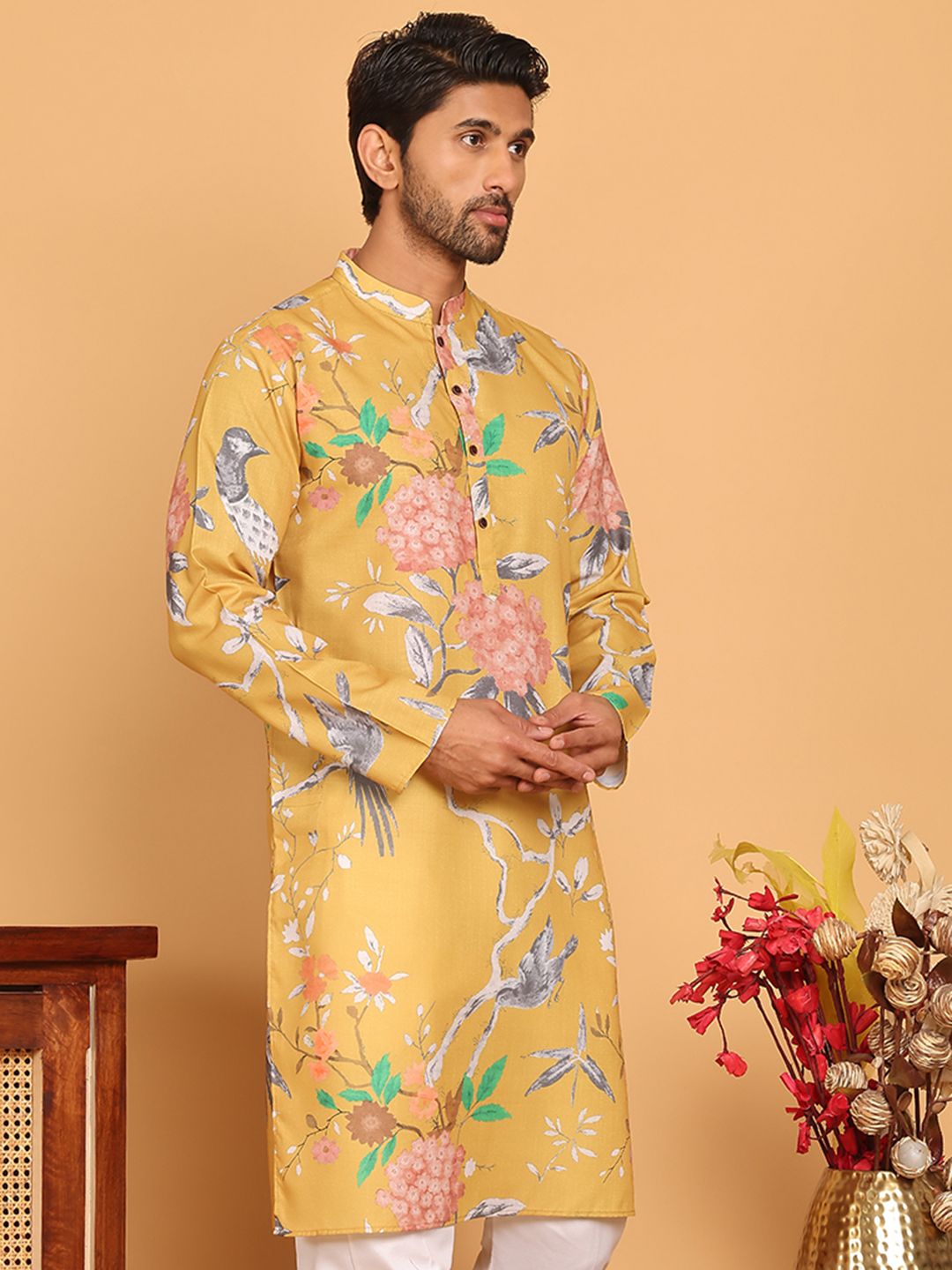 Jompers Floral Printed Mandarin Collar Pure Cotton Straight Kurtas-picture-46