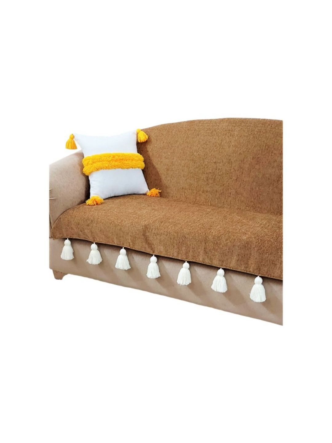 THROWPILLOW Camel Brown & White Solid Polyester 1 Piece Sofa Cover-image-37