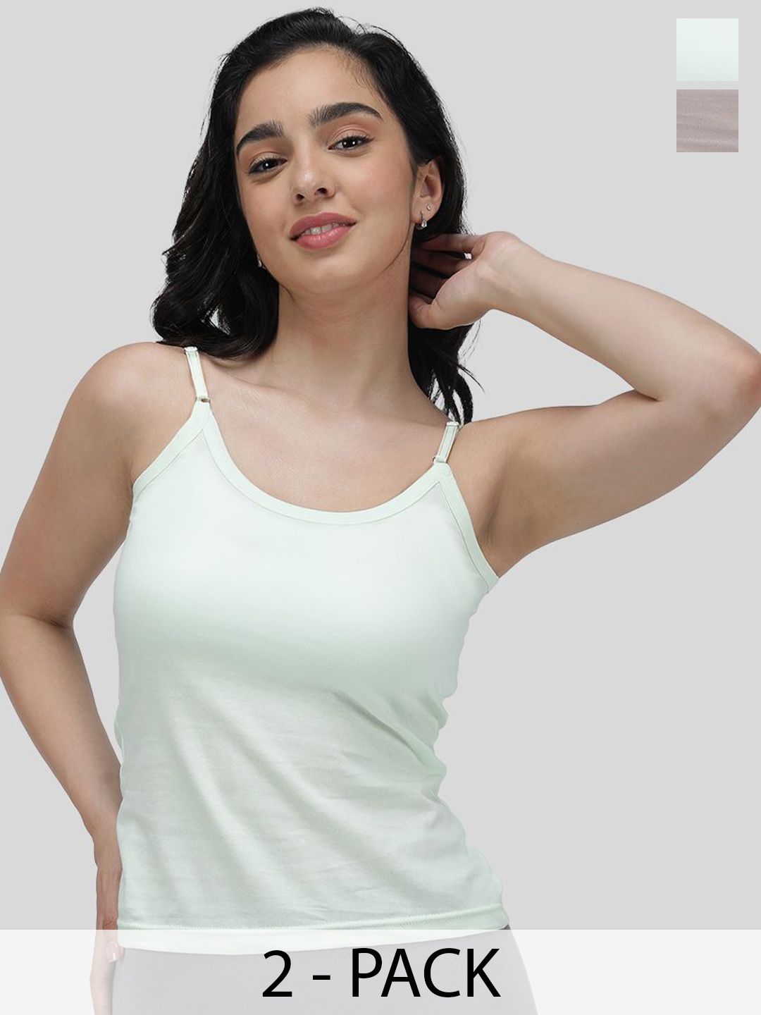AMUL COMFY WomenPack Of 2 Light Assorted Pure Cotton Sleeveless Short Adjustable Camisoles-image-18