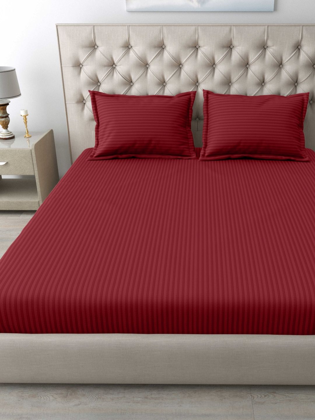 MAFATLAL Maroon Striped Cotton 210 TC King Bedsheet-picture-27