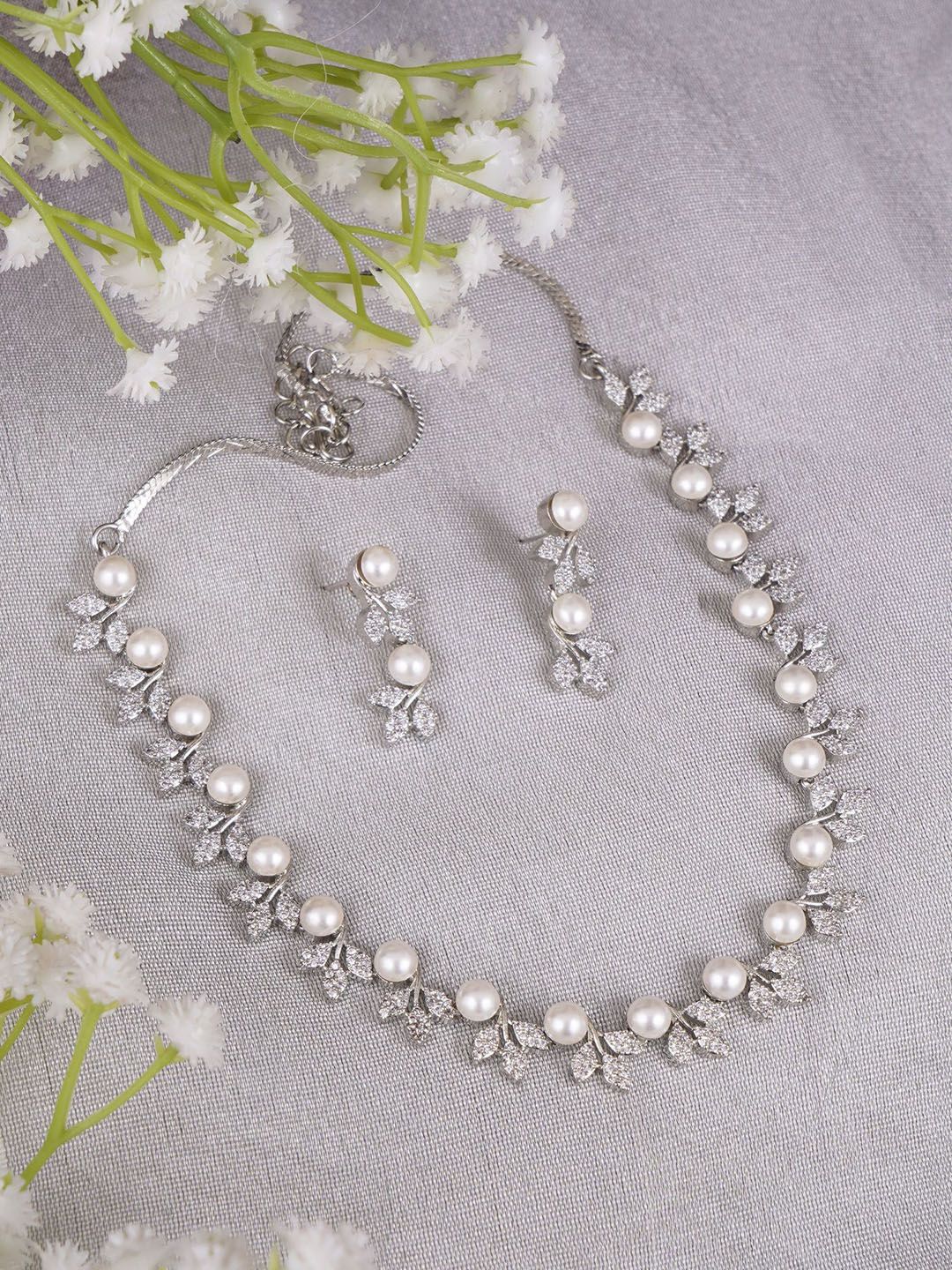 Adwitiya Collection Rhodium-Plated Stones-Studded & Beaded Jewellery Set-picture-30